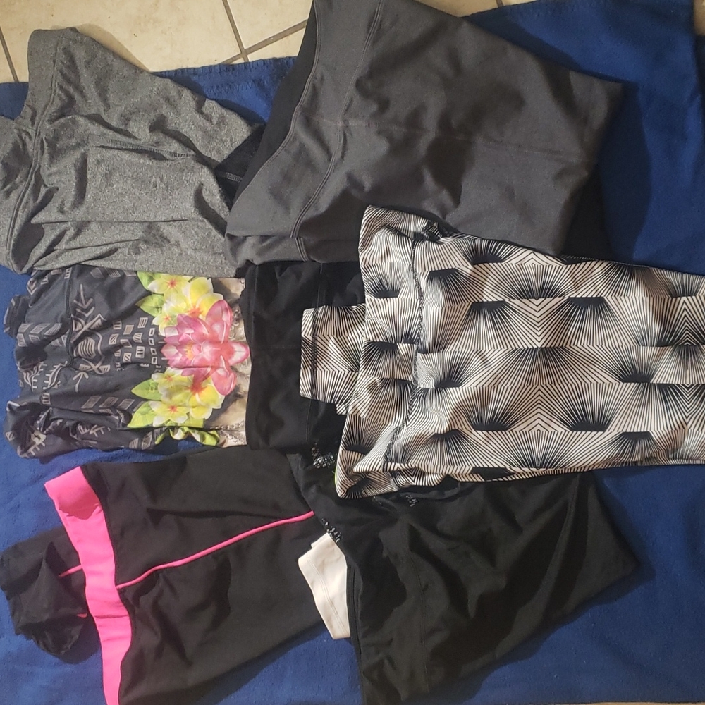 A bundle of workout bottoms.